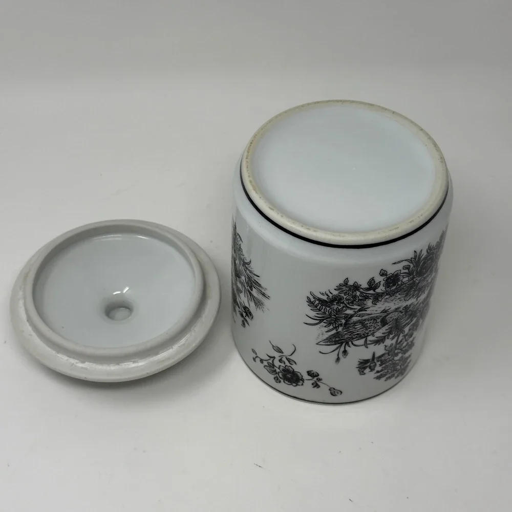 Vintage Aux Au Provence Black White Rooster Toile Canister French Country